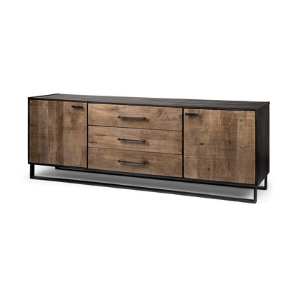 Mercana - Alvin 82x20 Brown Solid Wood With Black Metal Frame 3 Drawer 2 Cabinet Door Sideboard - 67851 view 1