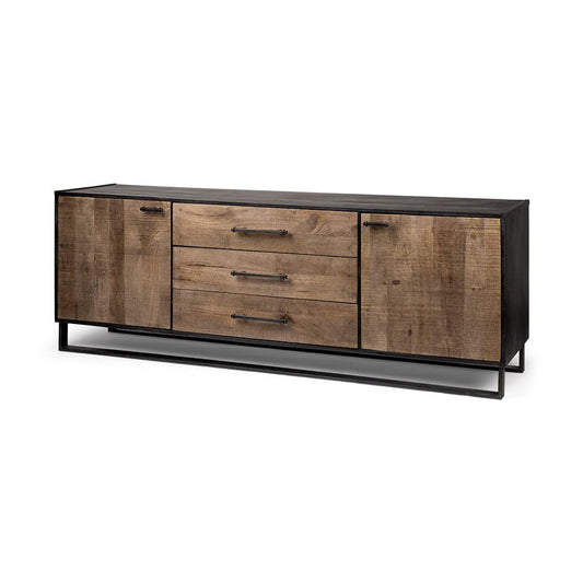 Mercana - Alvin 82x20 Brown Solid Wood With Black Metal Frame 3 Drawer 2 Cabinet Door Sideboard - 67851 view 1