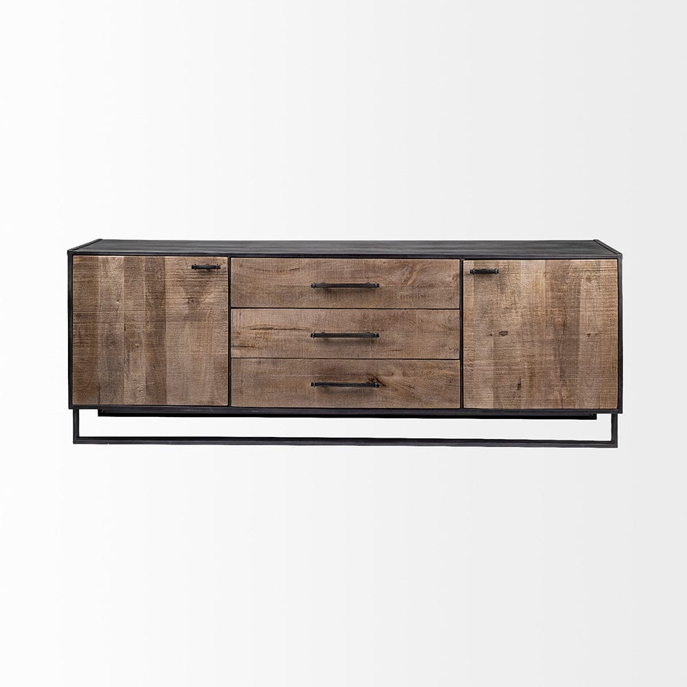 Mercana - Alvin 82x20 Brown Solid Wood With Black Metal Frame 3 Drawer 2 Cabinet Door Sideboard - 67851 view 2
