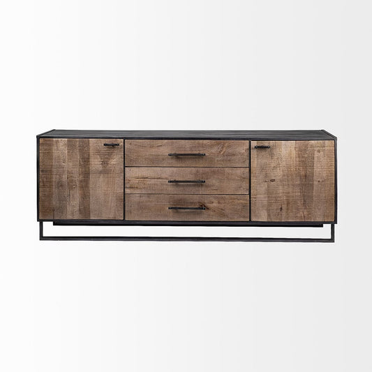 Mercana - Alvin 82x20 Brown Solid Wood With Black Metal Frame 3 Drawer 2 Cabinet Door Sideboard - 67851 view 2
