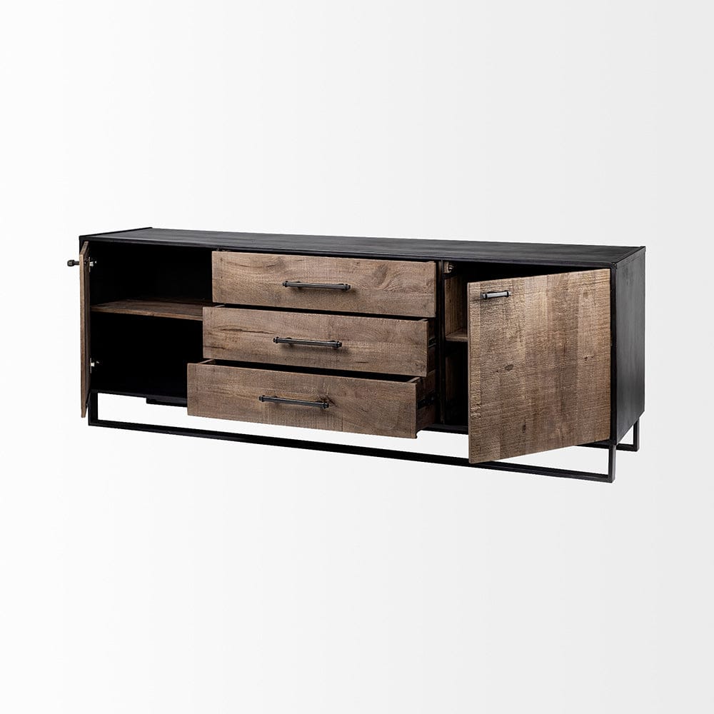 Mercana - Alvin 82x20 Brown Solid Wood With Black Metal Frame 3 Drawer 2 Cabinet Door Sideboard - 67851 view 3