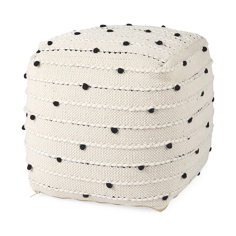Mercana - Amaira 16.0L x 16.0W x 16.0H Cream/Black/White patterned Wool and Cotton Pouf - 69506 view 1