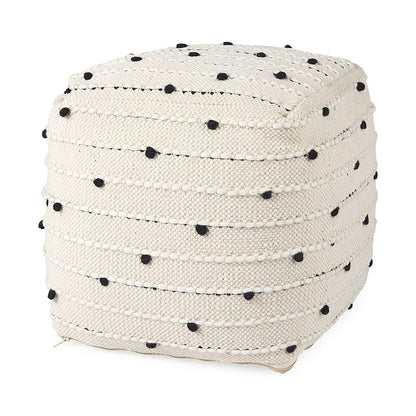 Mercana - Amaira 16.0L x 16.0W x 16.0H Cream/Black/White patterned Wool and Cotton Pouf - 69506 view 1