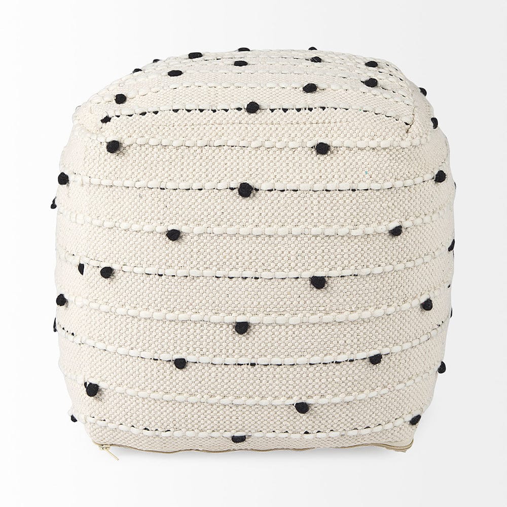 Mercana - Amaira 16.0L x 16.0W x 16.0H Cream/Black/White patterned Wool and Cotton Pouf - 69506 view 2