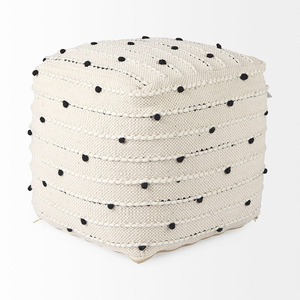 Mercana - Amaira 16.0L x 16.0W x 16.0H Cream/Black/White patterned Wool and Cotton Pouf - 69506 view 3
