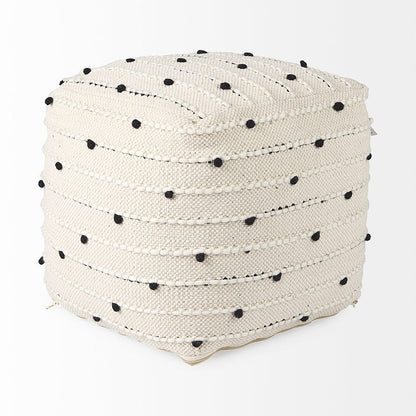 Mercana - Amaira 16.0L x 16.0W x 16.0H Cream/Black/White patterned Wool and Cotton Pouf - 69506 view 3