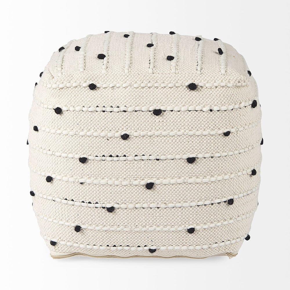 Mercana - Amaira 16.0L x 16.0W x 16.0H Cream/Black/White patterned Wool and Cotton Pouf - 69506 view 4