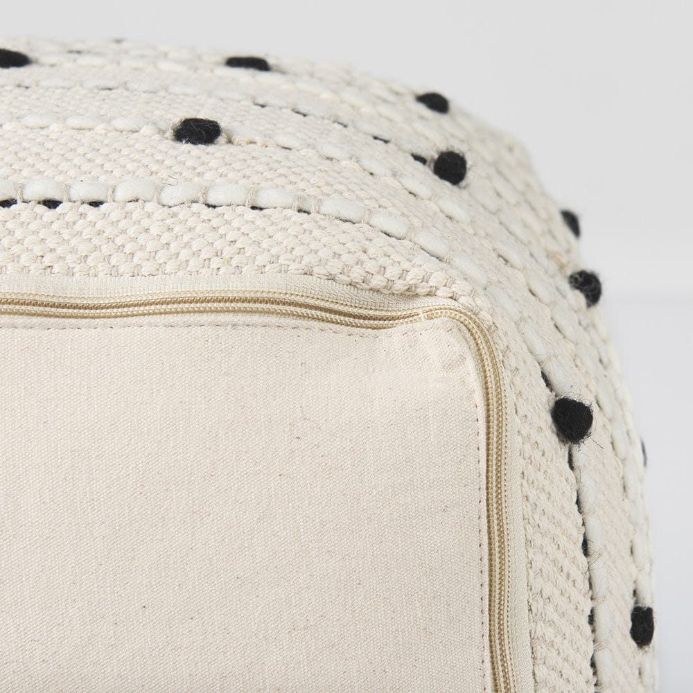 Mercana - Amaira 16.0L x 16.0W x 16.0H Cream/Black/White patterned Wool and Cotton Pouf - 69506 view 8