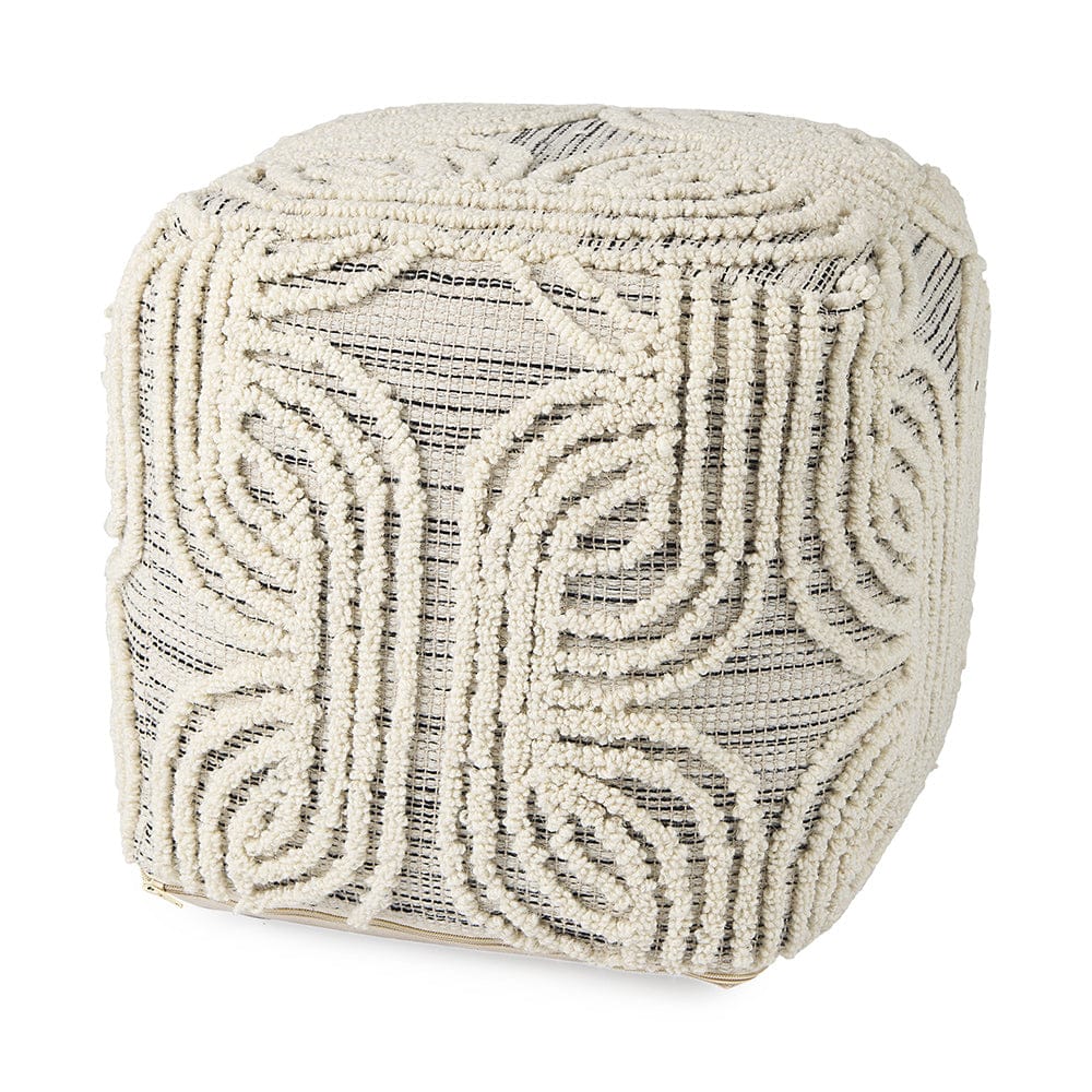 Mercana - Amaya 16.0L x 16.0W x 16.0H Cream/Black/Gray Wool and Cotton Pouf - 69507 view 1