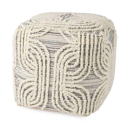 Mercana - Amaya 16.0L x 16.0W x 16.0H Cream/Black/Gray Wool and Cotton Pouf - 69507 view 1