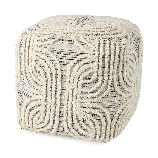 Mercana - Amaya 16.0L x 16.0W x 16.0H Cream/Black/Gray Wool and Cotton Pouf - 69507 view 1