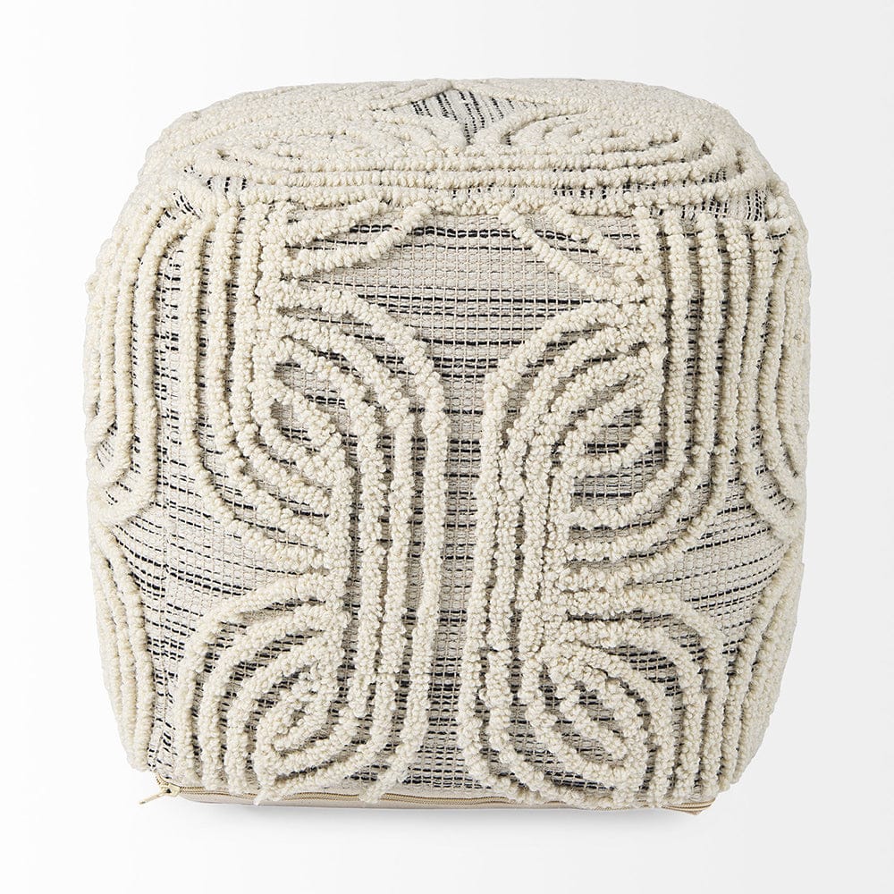 Mercana - Amaya 16.0L x 16.0W x 16.0H Cream/Black/Gray Wool and Cotton Pouf - 69507 view 2