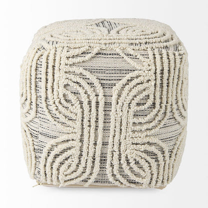 Mercana - Amaya 16.0L x 16.0W x 16.0H Cream/Black/Gray Wool and Cotton Pouf - 69507 view 2