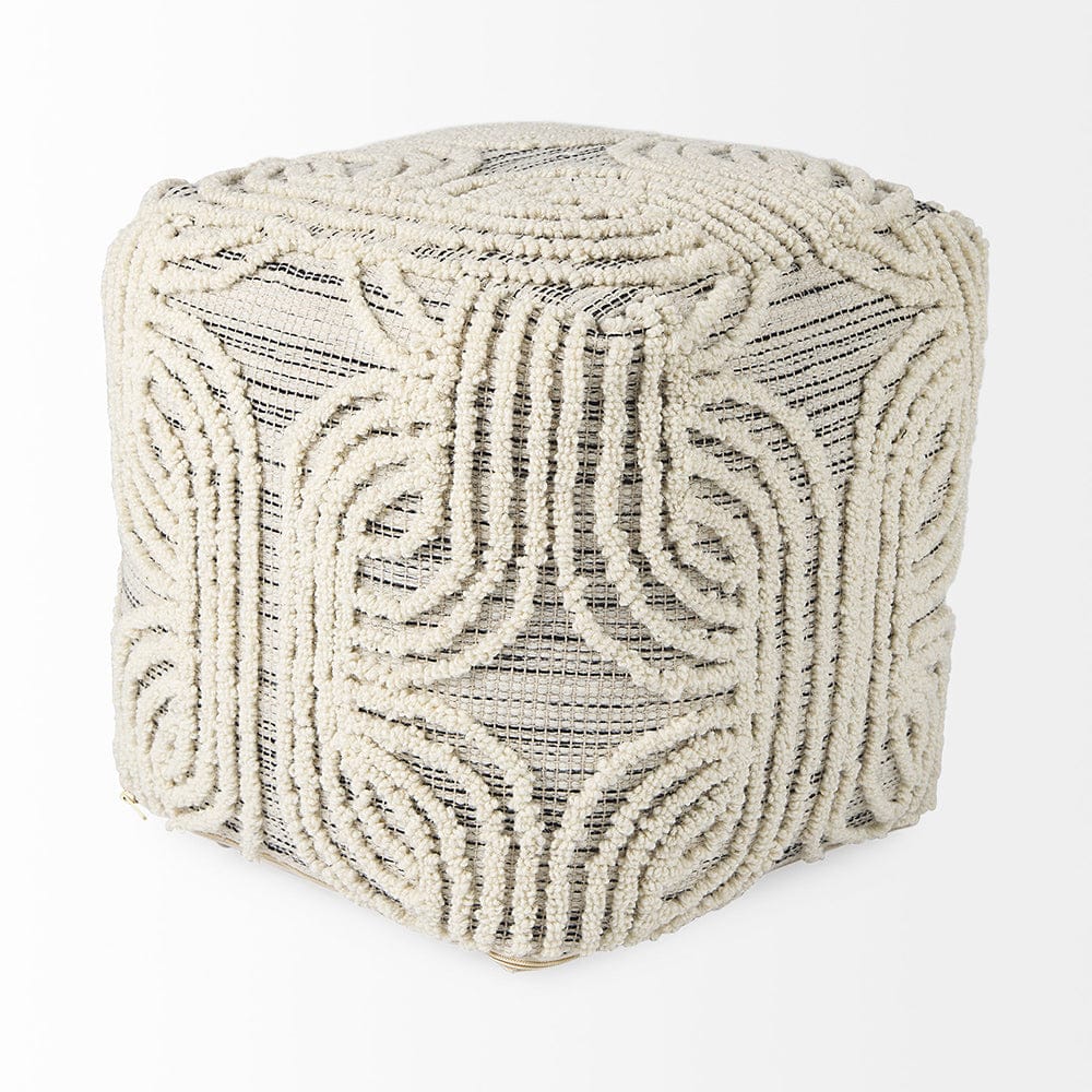 Mercana - Amaya 16.0L x 16.0W x 16.0H Cream/Black/Gray Wool and Cotton Pouf - 69507 view 3