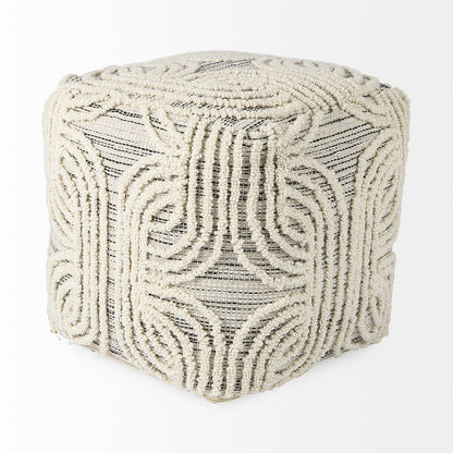 Mercana - Amaya 16.0L x 16.0W x 16.0H Cream/Black/Gray Wool and Cotton Pouf - 69507 view 3