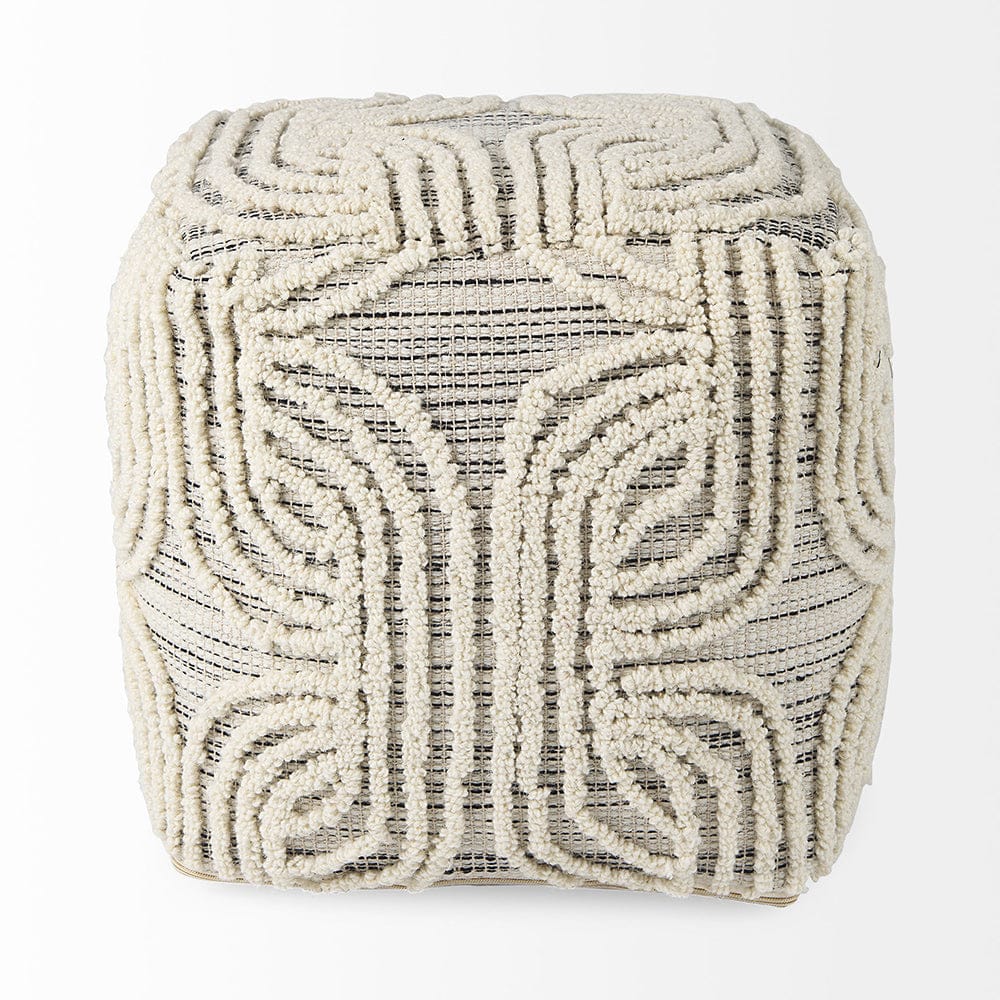 Mercana - Amaya 16.0L x 16.0W x 16.0H Cream/Black/Gray Wool and Cotton Pouf - 69507 view 4