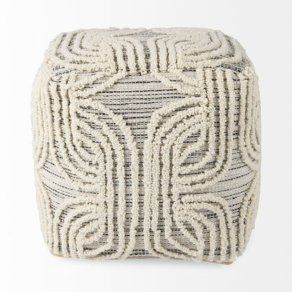Mercana - Amaya 16.0L x 16.0W x 16.0H Cream/Black/Gray Wool and Cotton Pouf - 69507 view 4