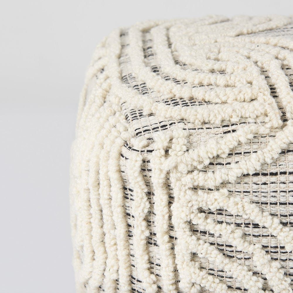 Mercana - Amaya 16.0L x 16.0W x 16.0H Cream/Black/Gray Wool and Cotton Pouf - 69507 view 5