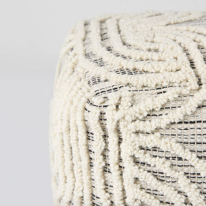 Mercana - Amaya 16.0L x 16.0W x 16.0H Cream/Black/Gray Wool and Cotton Pouf - 69507 view 5