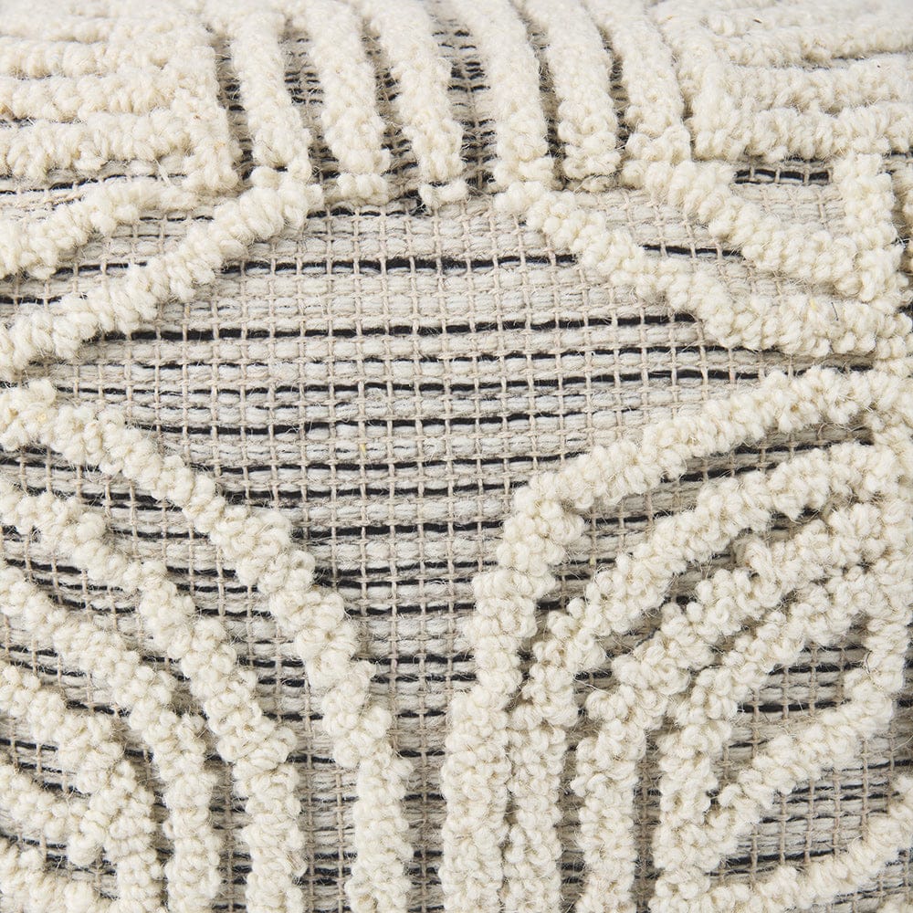 Mercana - Amaya 16.0L x 16.0W x 16.0H Cream/Black/Gray Wool and Cotton Pouf - 69507 view 7