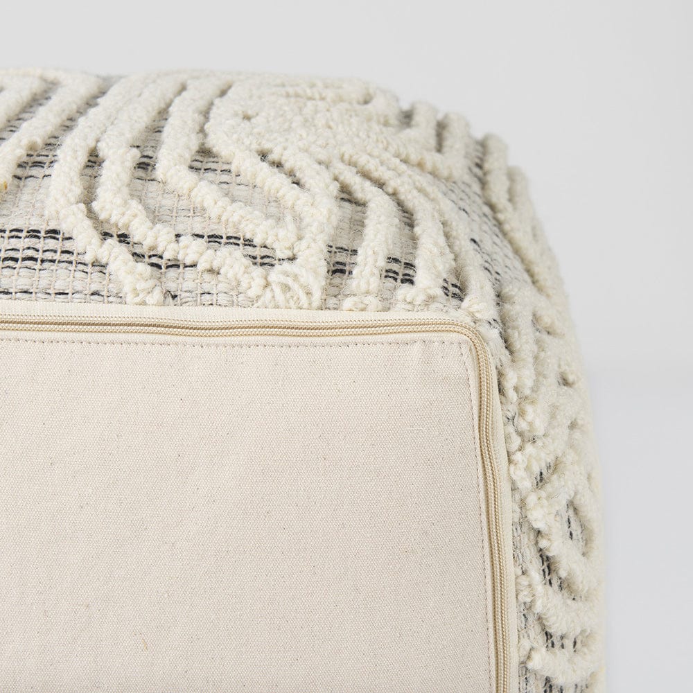 Mercana - Amaya 16.0L x 16.0W x 16.0H Cream/Black/Gray Wool and Cotton Pouf - 69507 view 9