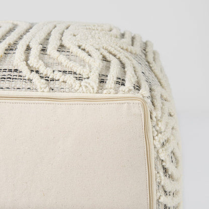 Mercana - Amaya 16.0L x 16.0W x 16.0H Cream/Black/Gray Wool and Cotton Pouf - 69507 view 9