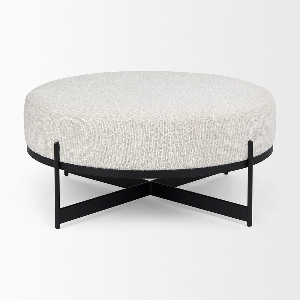 Mercana - Amelia 35.8L x 35.8W x 15.0H Cream Boucle W/Black Metal Upholstered Ottoman - 69837 view 2
