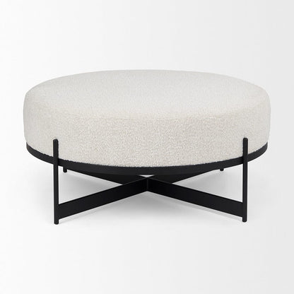 Mercana - Amelia 35.8L x 35.8W x 15.0H Cream Boucle W/Black Metal Upholstered Ottoman - 69837 view 2