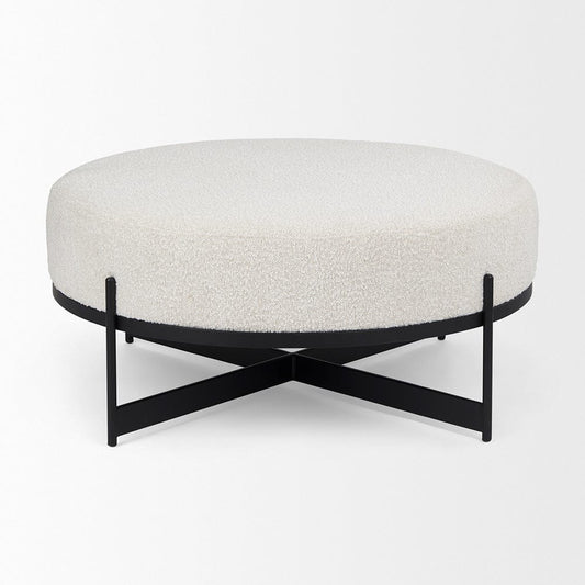 Mercana - Amelia 35.8L x 35.8W x 15.0H Cream Boucle W/Black Metal Upholstered Ottoman - 69837 view 2