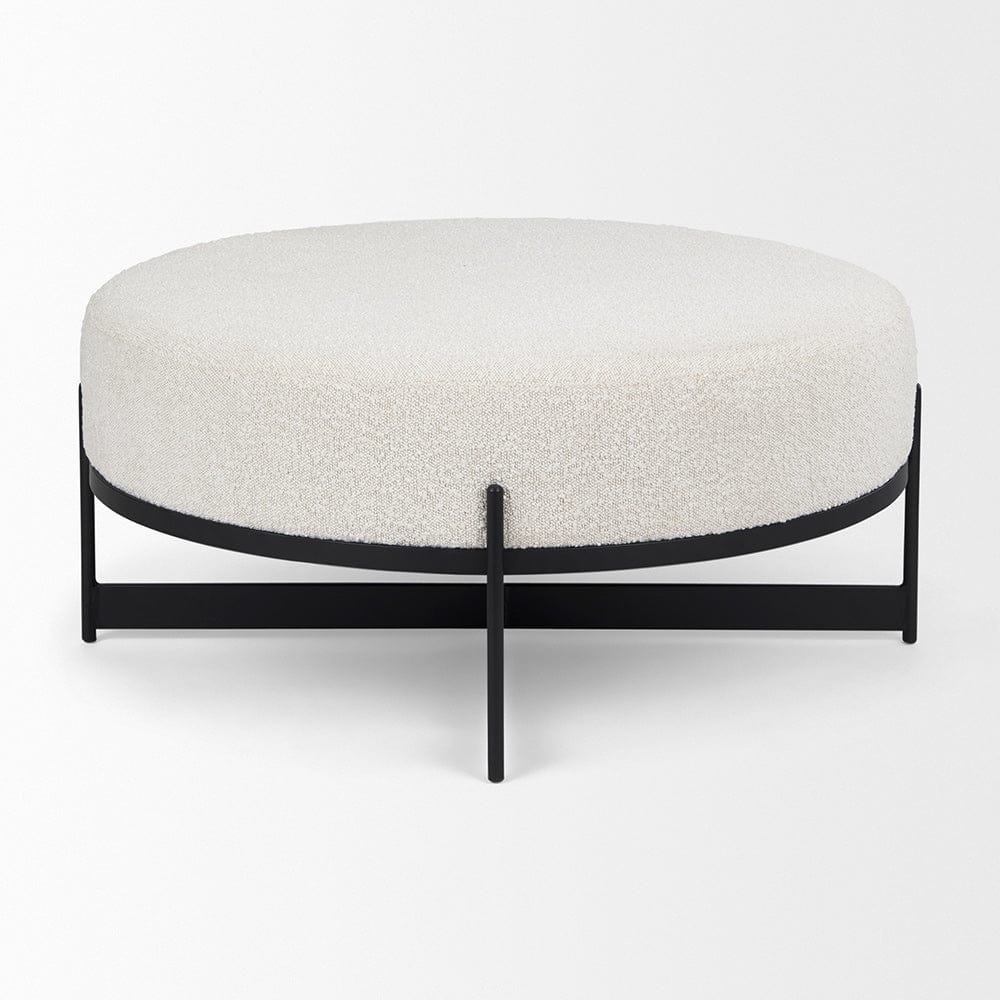 Mercana - Amelia 35.8L x 35.8W x 15.0H Cream Boucle W/Black Metal Upholstered Ottoman - 69837 view 3