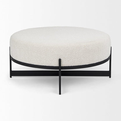 Mercana - Amelia 35.8L x 35.8W x 15.0H Cream Boucle W/Black Metal Upholstered Ottoman - 69837 view 3