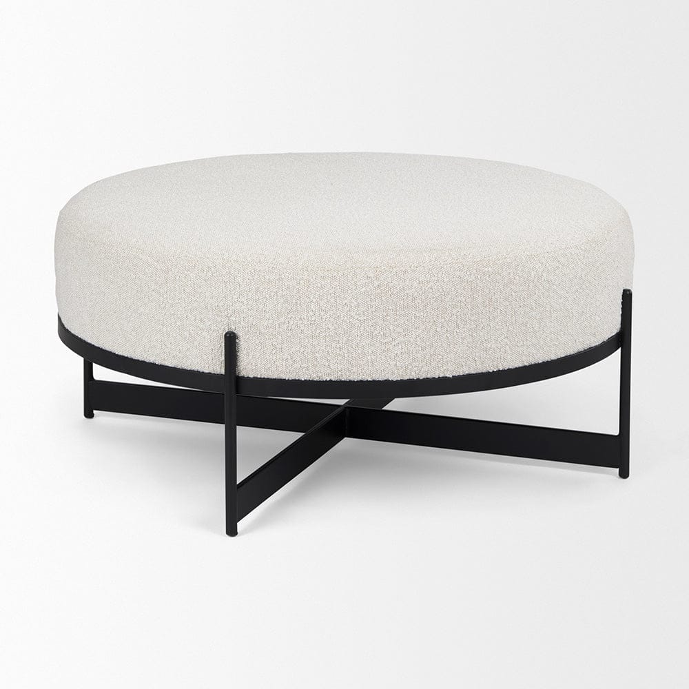 Mercana - Amelia 35.8L x 35.8W x 15.0H Cream Boucle W/Black Metal Upholstered Ottoman - 69837 view 4