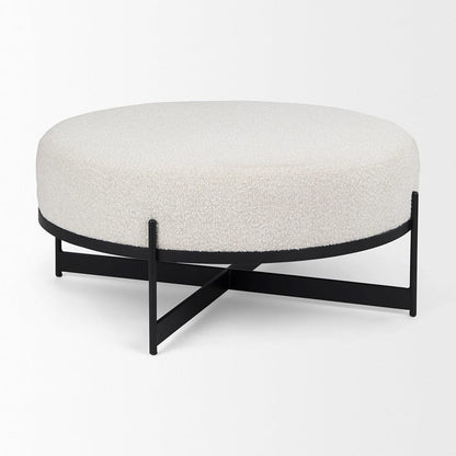 Mercana - Amelia 35.8L x 35.8W x 15.0H Cream Boucle W/Black Metal Upholstered Ottoman - 69837 view 4