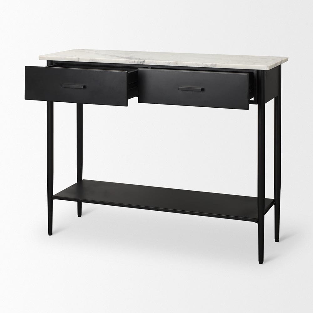 Mercana - Amika White Marble Top Black Metal Base Console Table - 69937-AB view 7