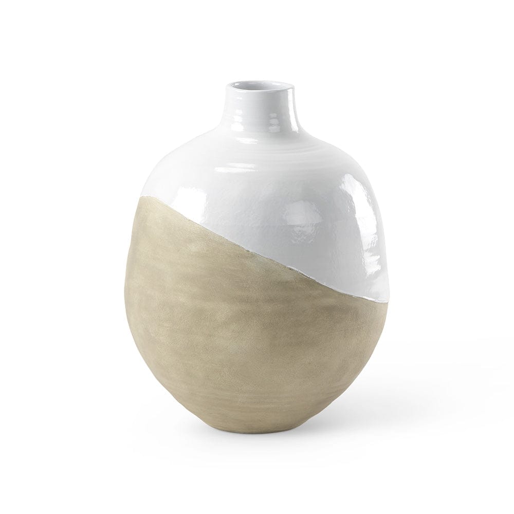 Mercana - Amos 18.5L x 18.5W x 24.4H White and Dark Beige Color Blocked Ceramic Floor Vase - 69795 view 1