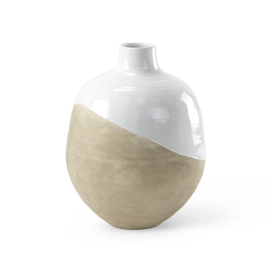 Mercana - Amos 18.5L x 18.5W x 24.4H White and Dark Beige Color Blocked Ceramic Floor Vase - 69795 view 1