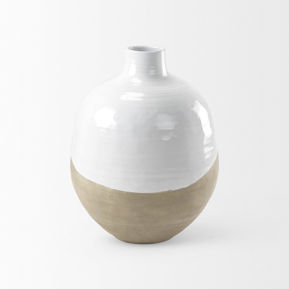 Mercana - Amos 18.5L x 18.5W x 24.4H White and Dark Beige Color Blocked Ceramic Floor Vase - 69795 view 2