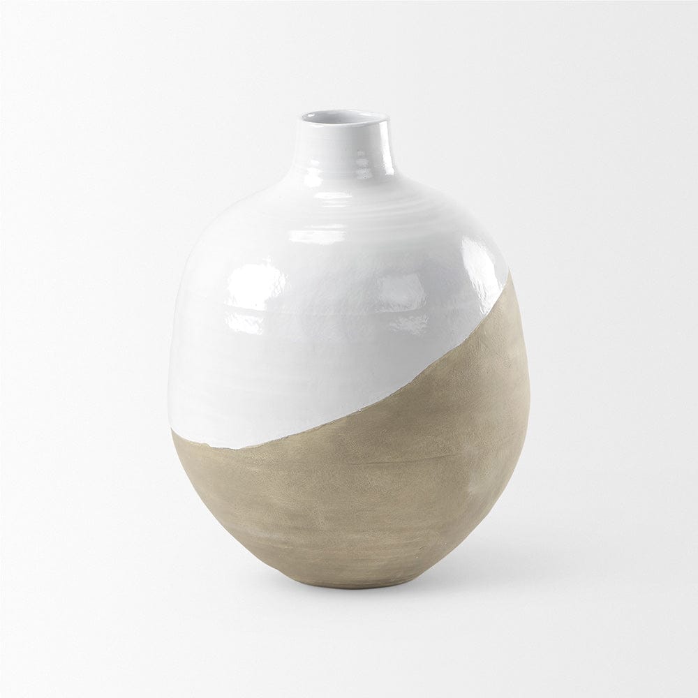 Mercana - Amos 18.5L x 18.5W x 24.4H White and Dark Beige Color Blocked Ceramic Floor Vase - 69795 view 3