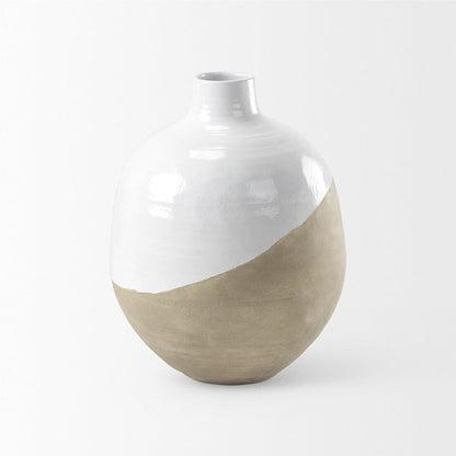 Mercana - Amos 18.5L x 18.5W x 24.4H White and Dark Beige Color Blocked Ceramic Floor Vase - 69795 view 3
