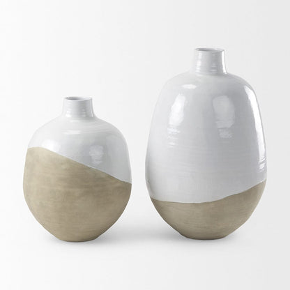 Mercana - Amos 18.5L x 18.5W x 24.4H White and Dark Beige Color Blocked Ceramic Floor Vase - 69795 view 9