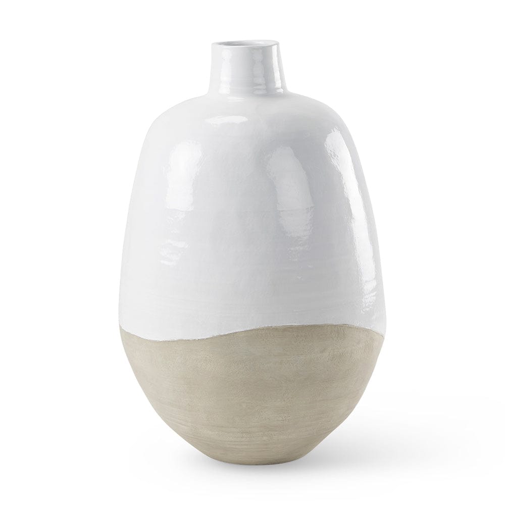 Mercana - Amos 20.5L x 20.5W x 31.9H White and Dark Beige Color Blocked Ceramic Floor Vase - 69796_CLOSEOUT view 1