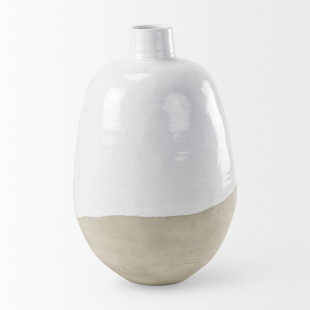 Mercana - Amos 20.5L x 20.5W x 31.9H White and Dark Beige Color Blocked Ceramic Floor Vase - 69796_CLOSEOUT view 2