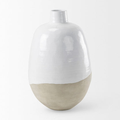 Mercana - Amos 20.5L x 20.5W x 31.9H White and Dark Beige Color Blocked Ceramic Floor Vase - 69796_CLOSEOUT view 2