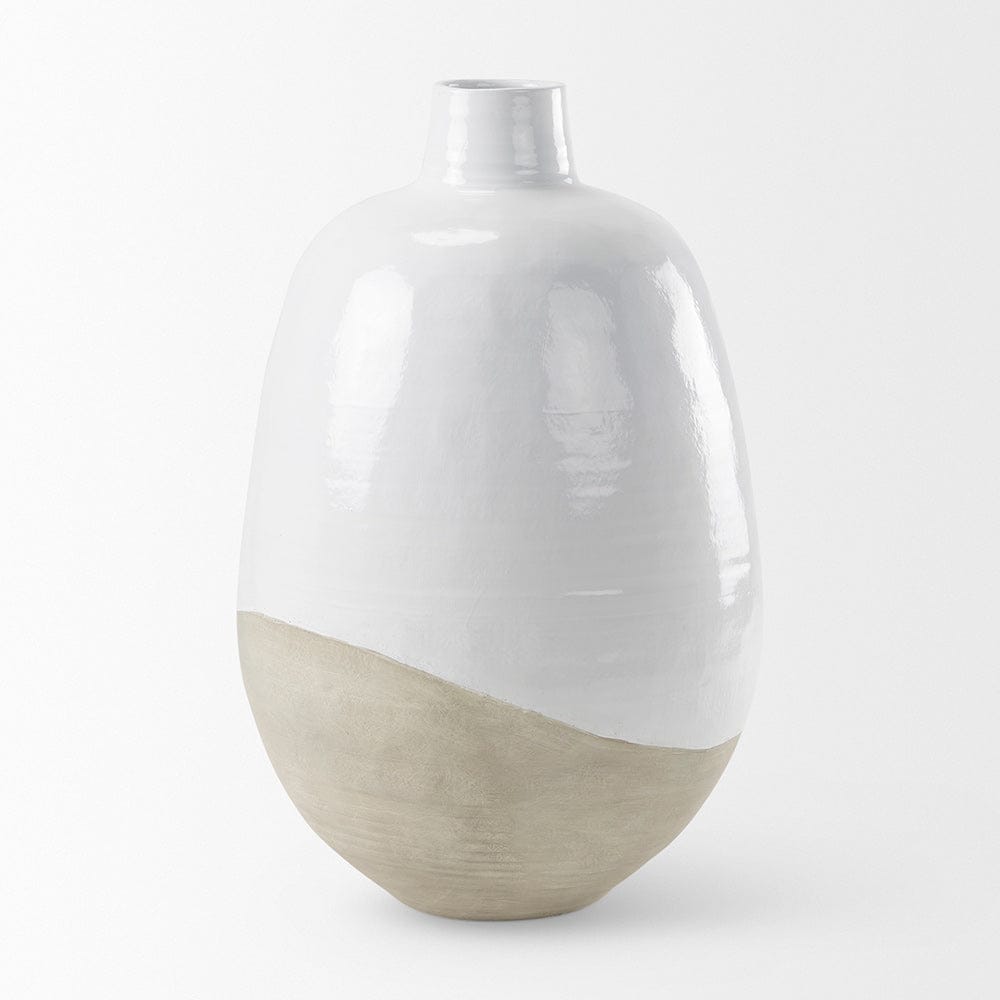 Mercana - Amos 20.5L x 20.5W x 31.9H White and Dark Beige Color Blocked Ceramic Floor Vase - 69796_CLOSEOUT view 3