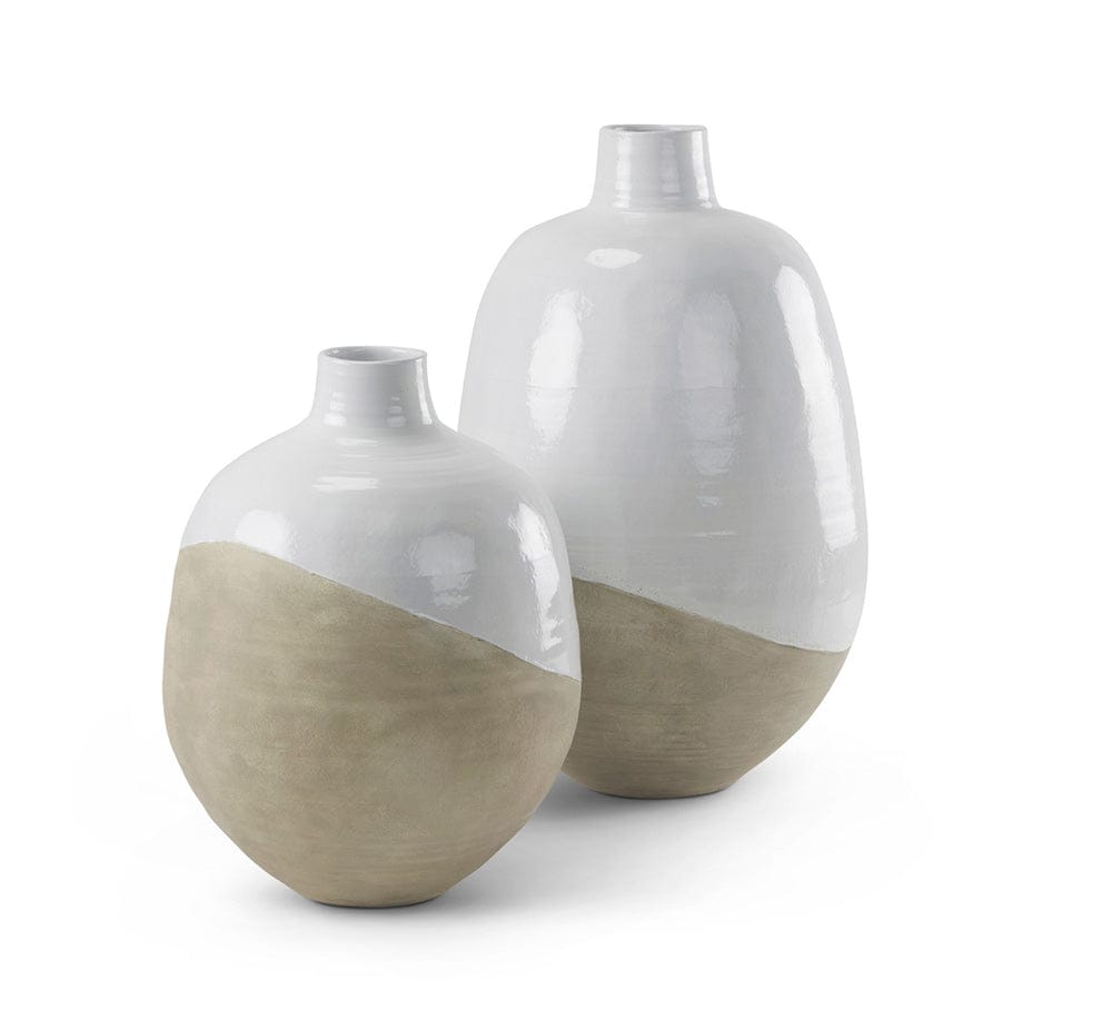 Mercana - Amos 20.5L x 20.5W x 31.9H White and Dark Beige Color Blocked Ceramic Floor Vase - 69796_CLOSEOUT view 10