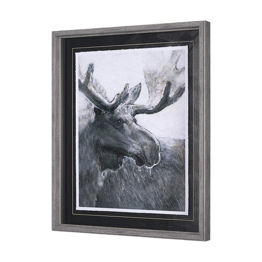 Mercana - Animal Portrait I Moose by Mercana Studio Hand Embellished Framed Art Print Matted under Glass - 14349 view 2