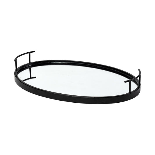 Mercana - Ansel 20L x 14W Black Metal Mirrored Bottom Oval Serving Tray - 68984 view 1