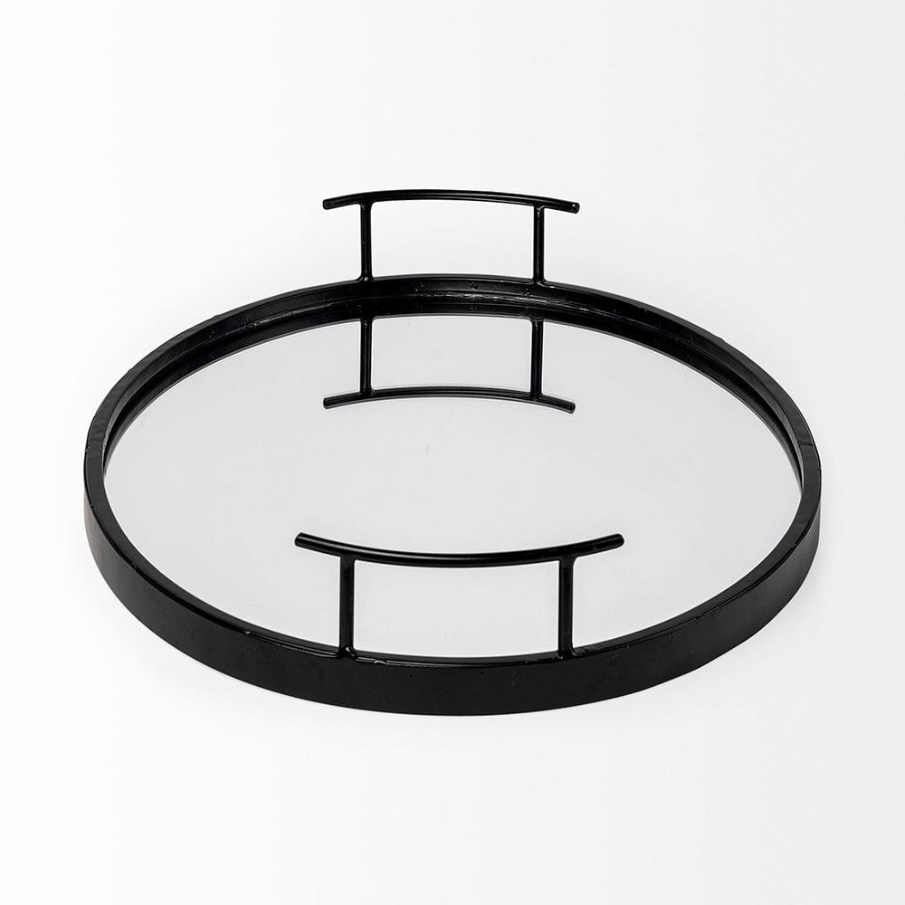 Mercana - Ansel 20L x 14W Black Metal Mirrored Bottom Oval Serving Tray - 68984 view 3