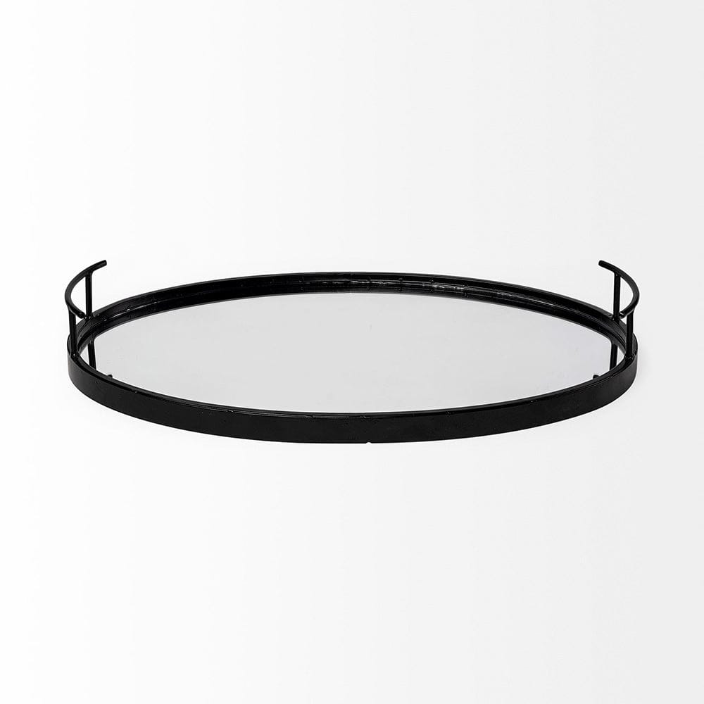 Mercana - Ansel 20L x 14W Black Metal Mirrored Bottom Oval Serving Tray - 68984 view 4