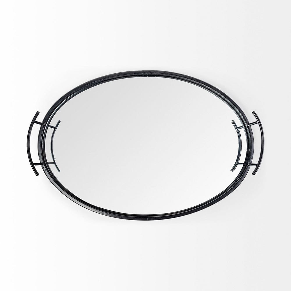 Mercana - Ansel 20L x 14W Black Metal Mirrored Bottom Oval Serving Tray - 68984 view 5